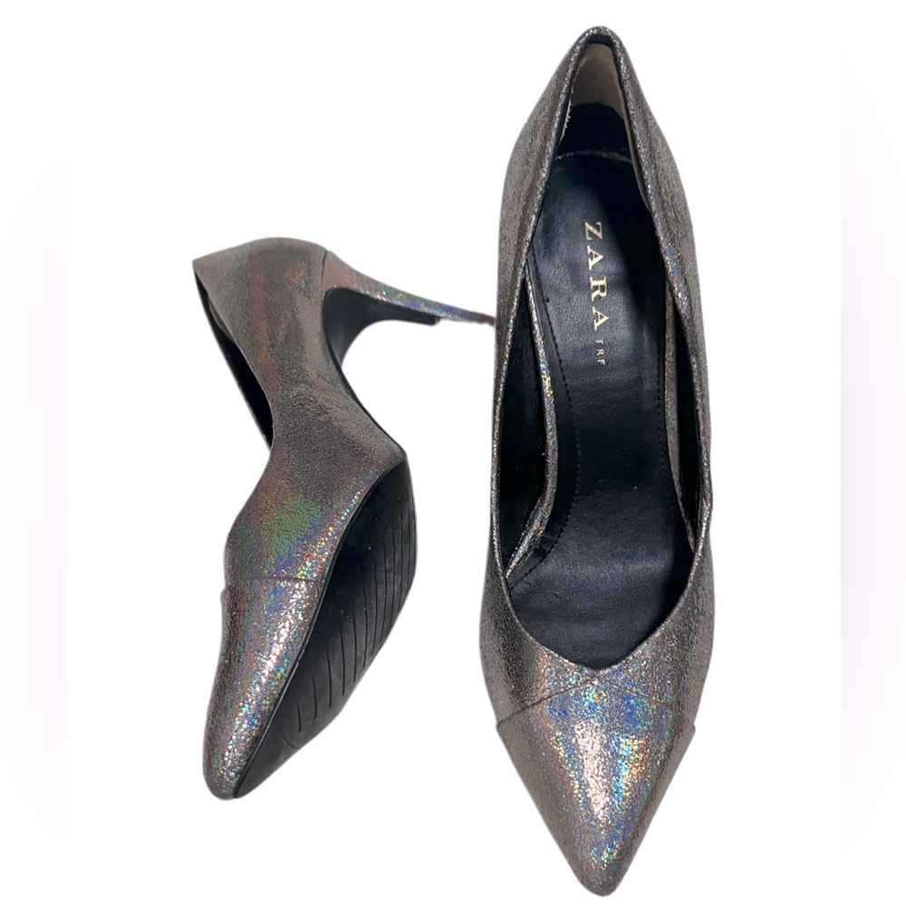 Womans Zara Sparkly Silver High Heel Shoes - Size 8